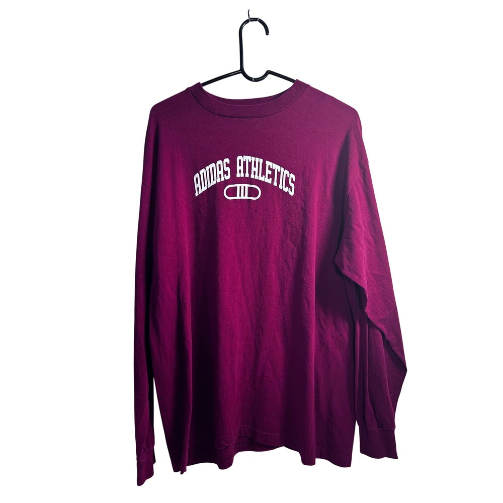 Adidas Long Sleeve Shirt Large Burgundy Athletics Graphic Tee Mens
